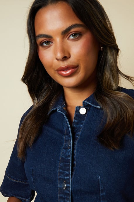 Half Placket Denim Shirt Dress
