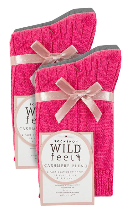 4er-Pack Damen Kaschmir-Stiefelsocken | Wildfeet | Gerippte Crew Wollbettsocken - Rosa/Grau - Image 2