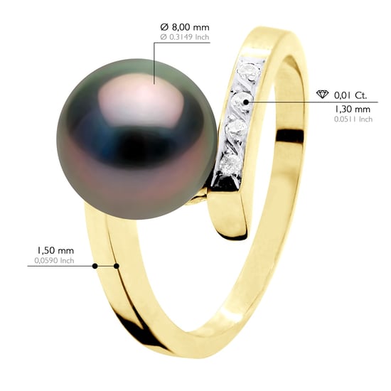 Ringschmuck Diamant 0,04 ct Gelbgold – echte Tahiti-Zuchtperle rund 8–9 mm - Image 2
