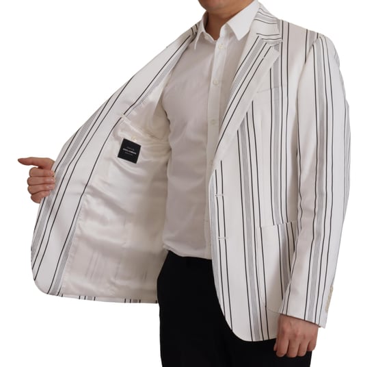 Dolce & Gabbana Weiß Streifen Baumwolle Einreiher Herren Blazer - Image 4