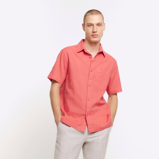 River Island Mens Shirt Coral Regular Fit Linen Blend - Image 1