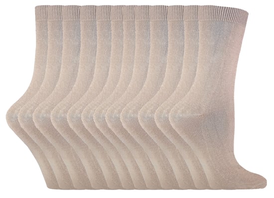 Einfarbige Damensocken mit hohem Baumwollanteil | 12 Paar Multipack | Socken-Snob | Dünne, bequeme, farbenfrohe Crew-Söckchen für Damen in Beige - Image 1
