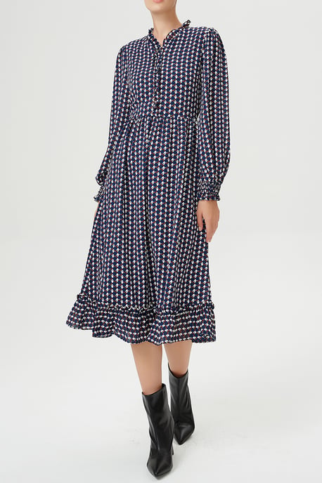 Blusenkleid mit Rüschen und geometrischem Vintage-Druck - Image 1