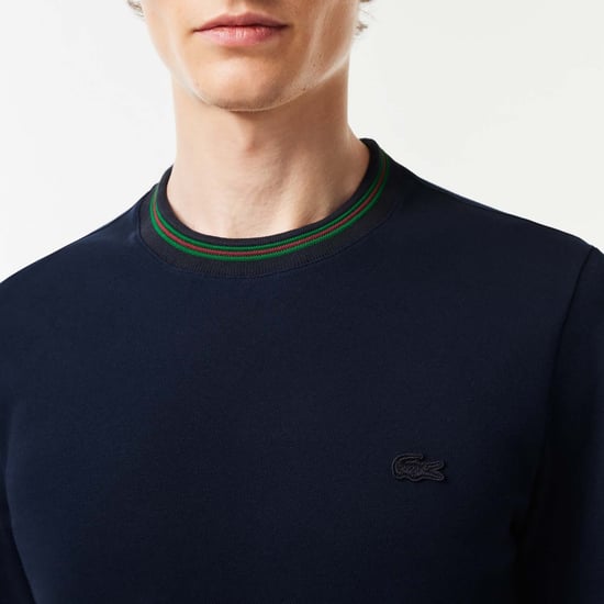 Men's Lacoste Stripe Collar Stretch Piqué T-Shirt in Navy