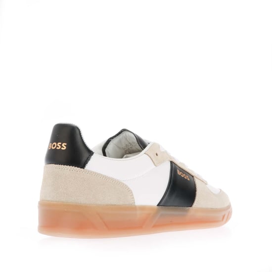 Men's Hugo Boss Foil Print Branding Leather-Suede Trainers in Beige