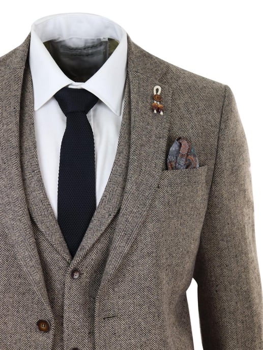 Herren Tweed-Anzug in Eichenbraun, 3 Teile, Vintage Fischgrät, 1920er Jahre Retro Peaky Blinders - Image 5
