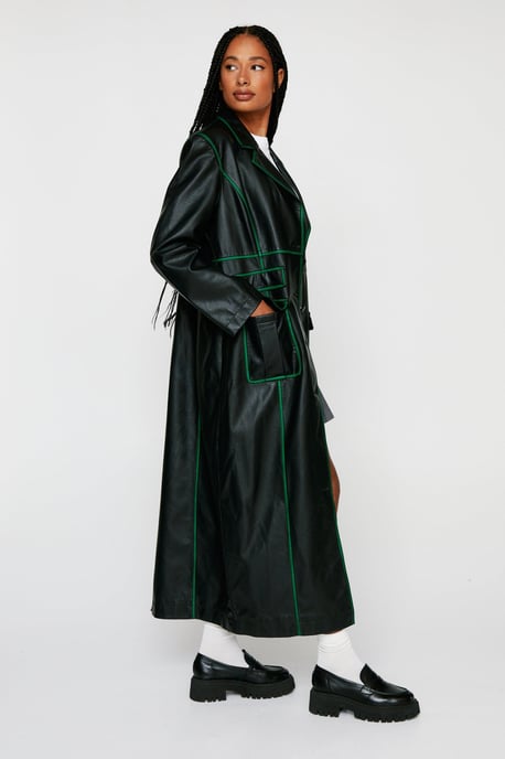 Premium Distressed Faux Leather Duster Coat