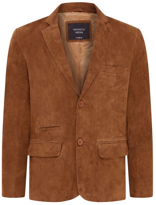 Mens Tan Slim Goat Suede Italian Blazer Jacket-Somero