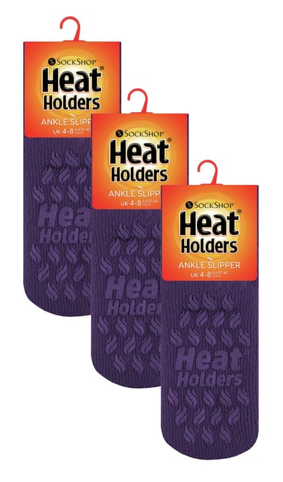 Heat Holders - 3 Paar Multipack Ladies Ankle Slipper Socken mit Gripper - Deepest Plum - Image 2