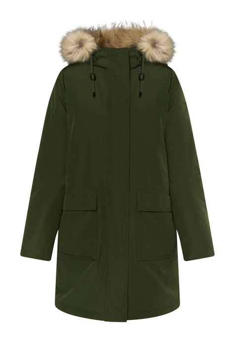Dreimaster Winterparka mit Kunstfell Damen dunkelgrün - Image 1