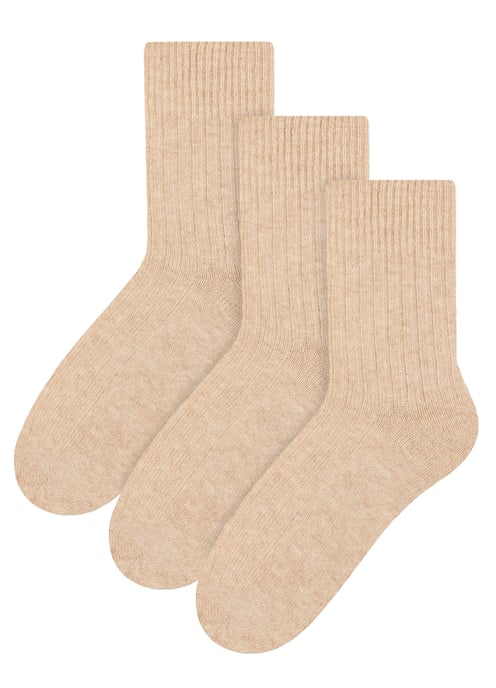 3 Paar Wollsocken für Damen | Steven | Atmungsaktive gepolsterte Damensocken Beige - Image 1