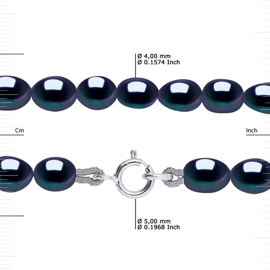 DIADEMA - Necklace - Real Freshwater Pearls - White - Black- White Gold