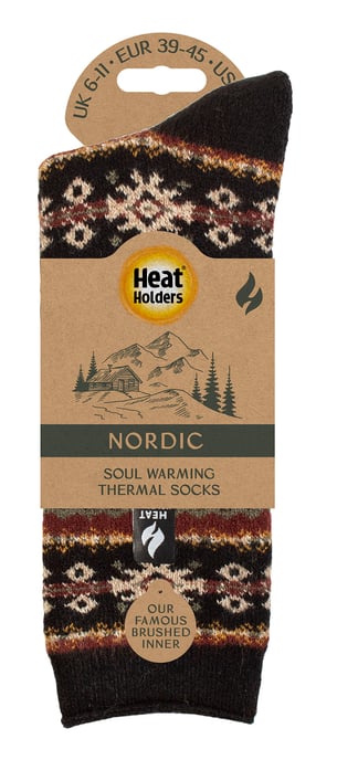 Mens Nordic Socks | Heat Holders | Breathable Lite Extra Warm Winter Thermal Socks - Black/Olive - Image 2