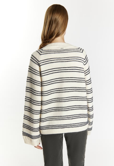Dreimaster Strickpullover Damen Wollweiss Marine - Image 4