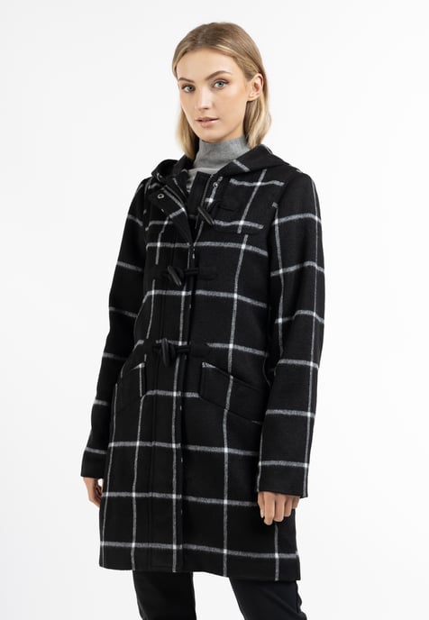 Dreimaster Dufflecoat aus Wollgemisch Damen Kariert Schwarz Weiss - Image 2