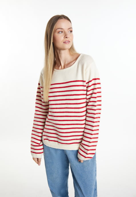 Dreimaster Strickpullover Damen Wollweiss Rot - Image 3