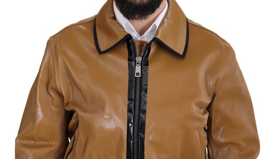 Dolce & Gabbana Dunkelcamel Baumwolle Vollzip Blouson Herrenjacke - Image 4
