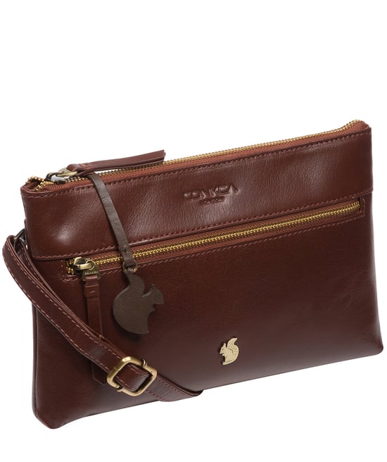 'Minnow' Conker Brown Leather Cross Body Clutch Bag