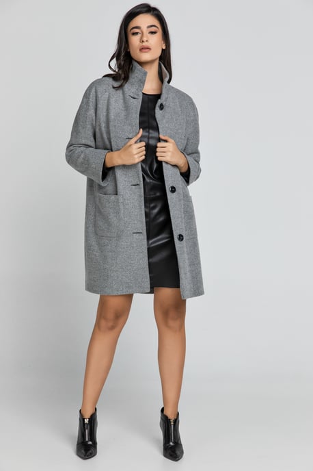 Wool Grey Coat with Upright Collar by Conquista Fashion