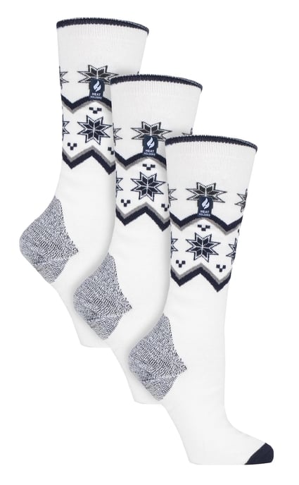 3 Paar Multipack Ultra Lite Damen Skisocken | Wärmehalter | Damen Funky Patterned Striped Knee High Socks - Creme Fairisle - Image 1