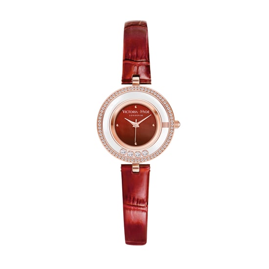VICTORIA HYDE Montres Femme Petit Cadran Analogique Quartz Montres Femme avec Cristal Clair Montre Or Élégante pour Femme, Cristal Rouge - Image 1
