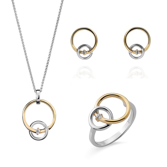 Orphelia 'Antoine' Damen 925 Sterling Silber Set: Halskette + Ohrringe + Ring - Silber/Gold SET-7503/1 - Image 1
