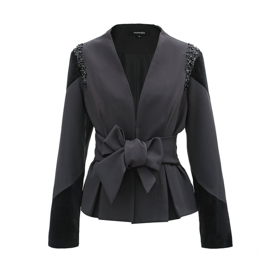Blazer aus Bi-Material und geknoteter Gürtel - Image 1