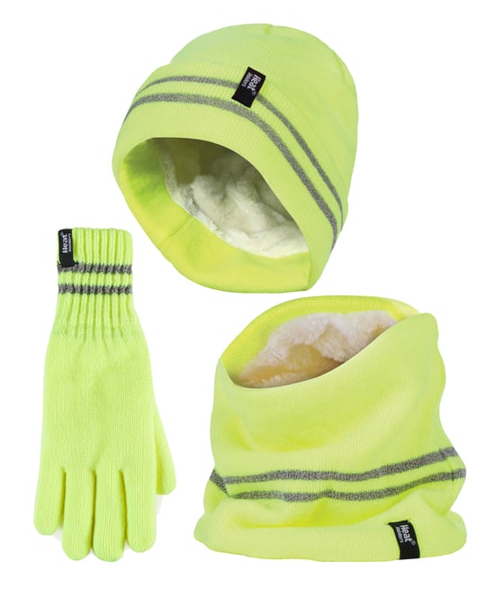Hi Vis Mütze, Halswärmer & Handschuhe Set | Wärmehalter | Reflektierende Arbeitskleidung Set für extrem kaltes Wetter - Gelb - Image 1