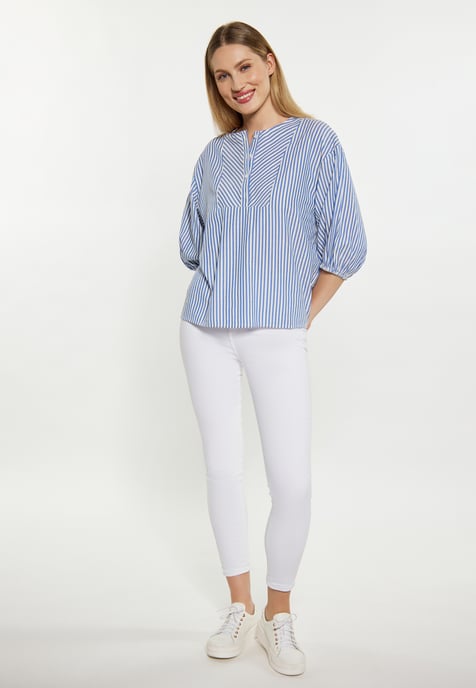 Dreimaster Bluse Damen Blau Wollweiss - Image 2