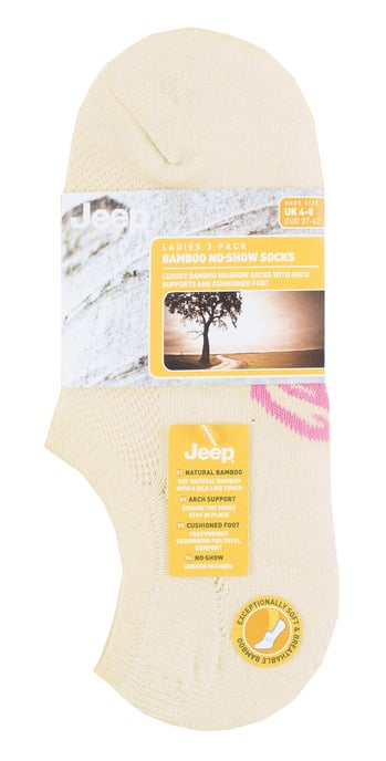 Damen Bamboo No Show Socken | Jeep | Atmungsaktiv Anti Blister gepolstert unsichtbare Socken mit Anti-Rutsch-Ferse Grip - Creme / Schwarz / Weiß - Image 2
