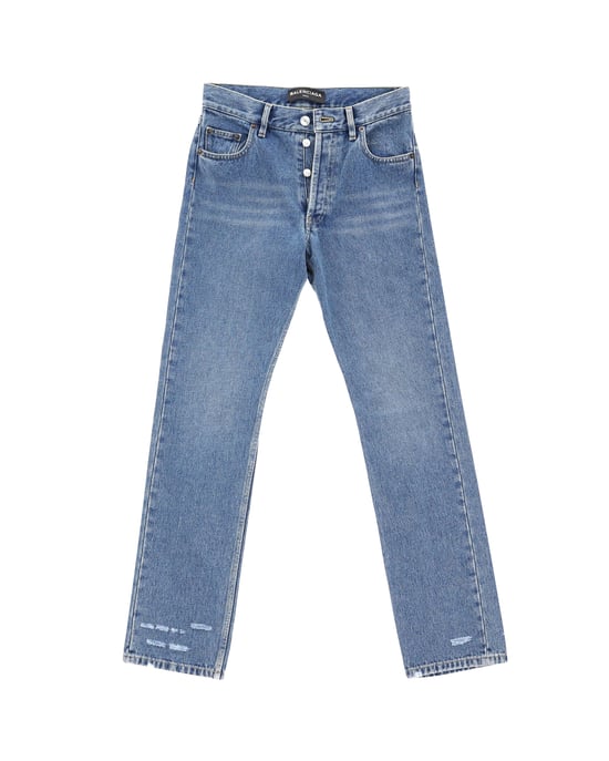 Balenciaga Slim Fit Zerrissene Jeans aus blauer Baumwolle - Image 1
