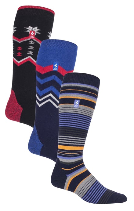 3 Paar Assorted Multipack Ultra Lite Herren Skisocken | Wärmehalter | Funky Retro Style Knee High Socks - Mix 2 - Image 1