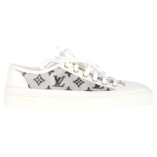 Louis Vuitton Monogram Mesh Akzent Low-Top Sneakers aus weißem Leder - Image 1