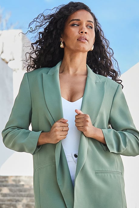 Sage Green Relaxed Fit Longline Blazer