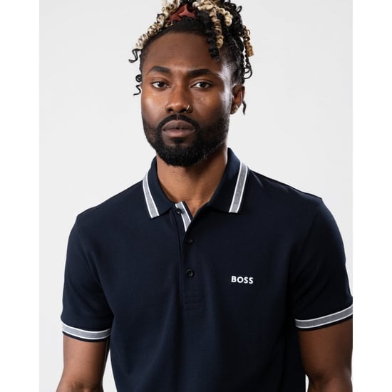 BOSS Paddy Contrast Logo Organic Cotton Polo Shirt - Dark Blue
