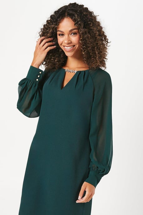 Occasion Embellished Chiffon Sleeve Shift Dress - Image 4