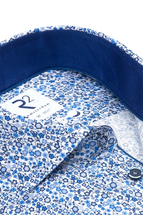 R2 Cut Away Collar Lon Gsleeved Shirt Blue Floral