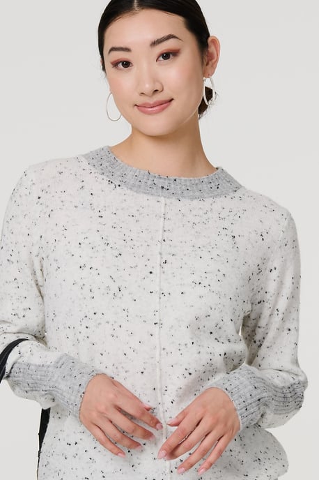 Grey Colour Block Long Sleeve Curve Hem Jumper