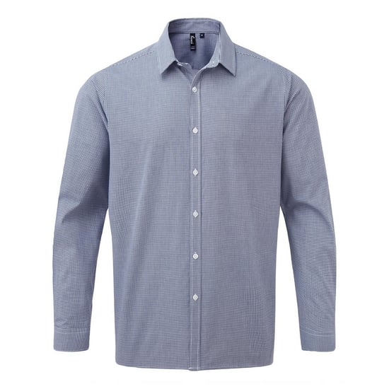 Premier Mens Gingham Long-Sleeved Shirt (Navy/White)