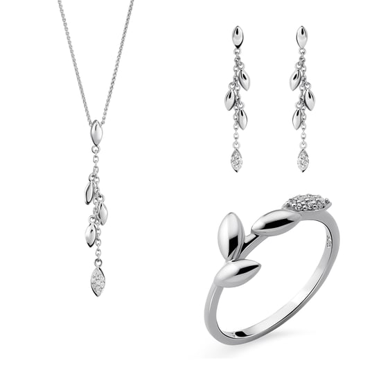 Orphelia 'Loana' Women's 925 Sterling Silver Set: Necklace + Earrings + Ring - Silver SET-7505