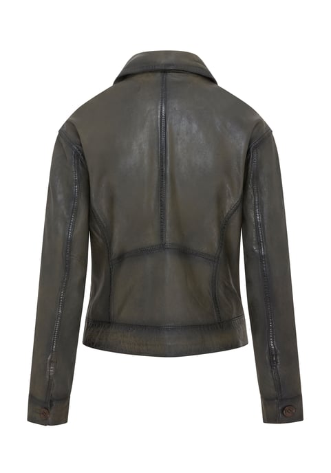Womens Olive Green Retro Biker Leather Jacket - Kopervik