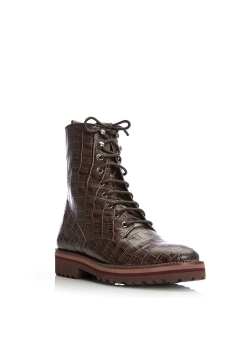 'Sh Gator' Brown Croc Lace Up Boots