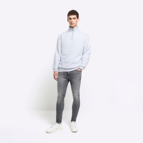 River Island Mens Skinny Jeans Grey Super Spray On Faded