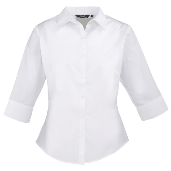 Premier Popeline Bluse / Arbeitshemd, 3/4 Arm (Weiß) - Image 1