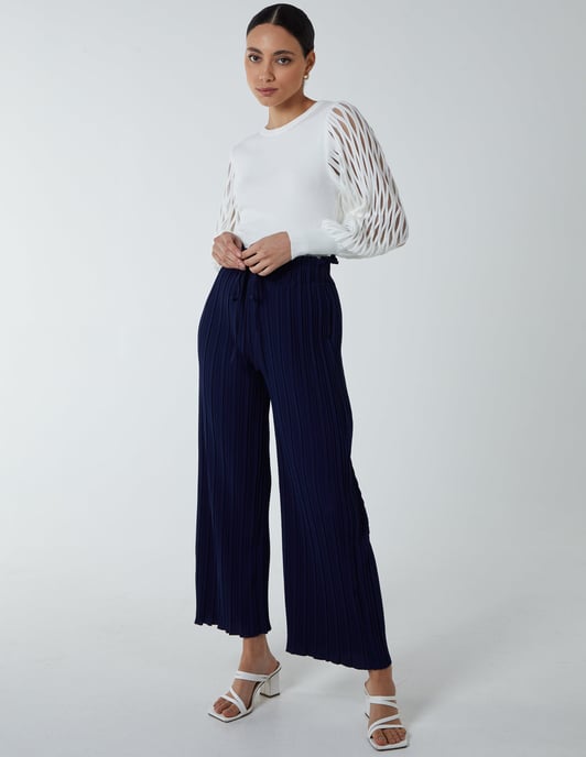 Wide Leg Pleated Trousers