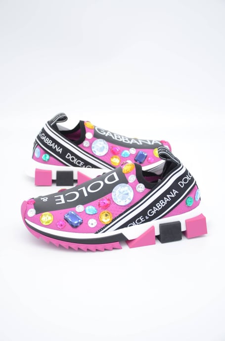Dolce & Gabbana Pink Black Crystal Womens Sneakers Shoes - Image 1