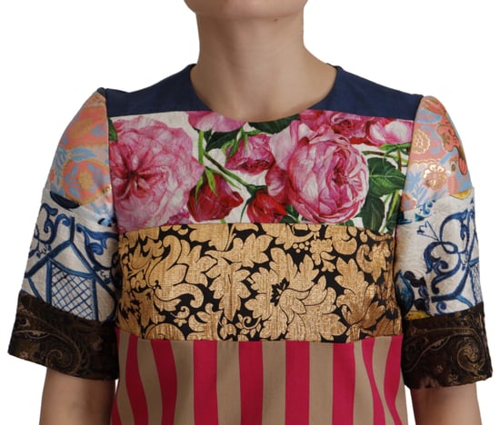 Dolce & Gabbana Multicolor Patschwork Floral Sheath Jacquard Mini-Kleid Damenkleid - Image 3