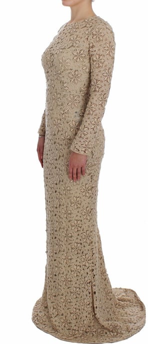 Dolce & Gabbana - Robe longue fourreau en dentelle florale beige pour femme - Image 2