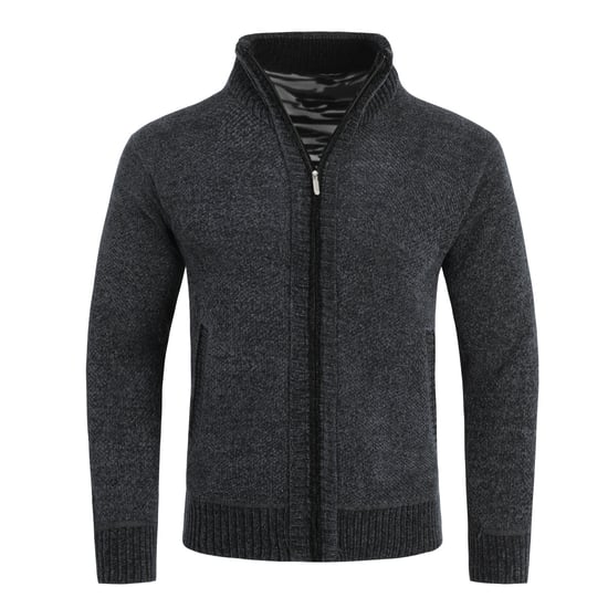 Herren-Cardigan mit Rei?verschluss, Stehkragen und gefuttertem Grobstrickpullover dunkelgrauarz - Image 1