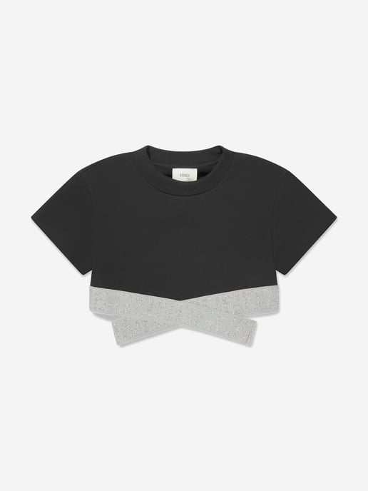 Fendi Girls Cropped FF Logo Top in Black